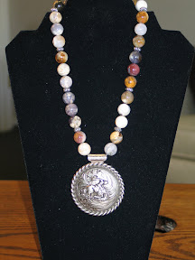 Multi Color Bead Necklace with Bronc Rider 